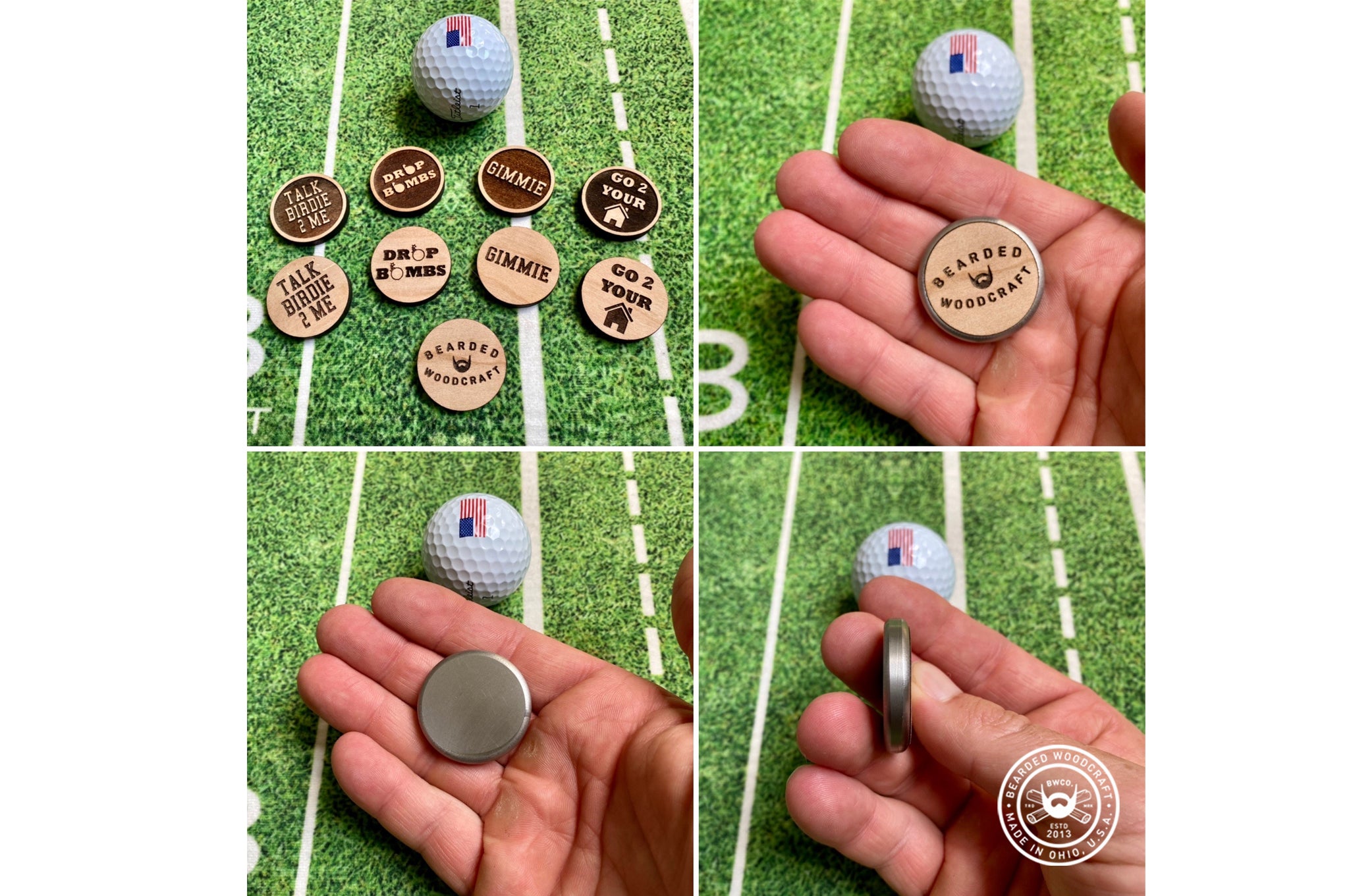 Custom Stainless Steel and Wood Golf Ball Marker - BEARDED WOODCRAFT