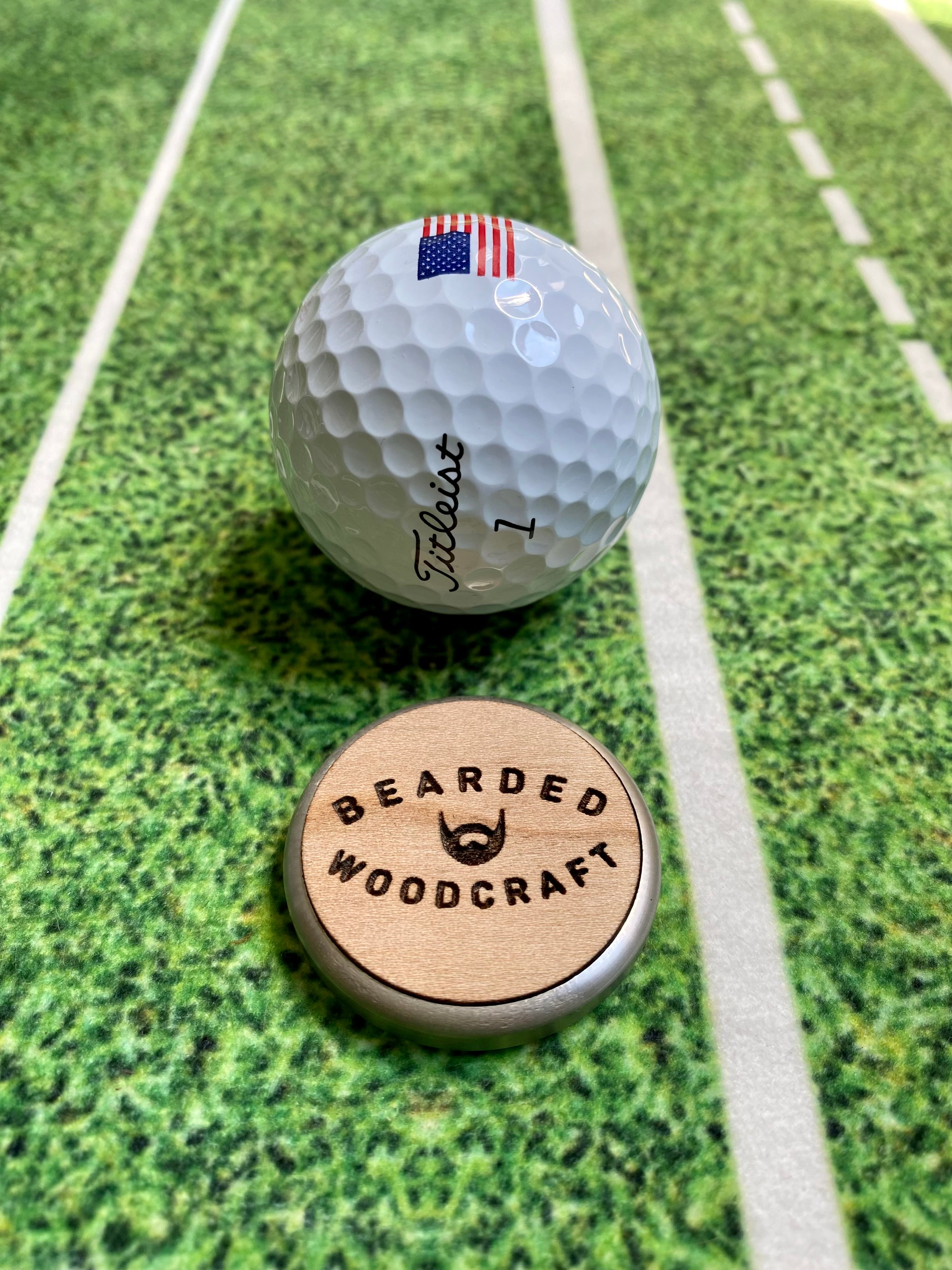 Custom Stainless Steel and Wood Golf Ball Marker